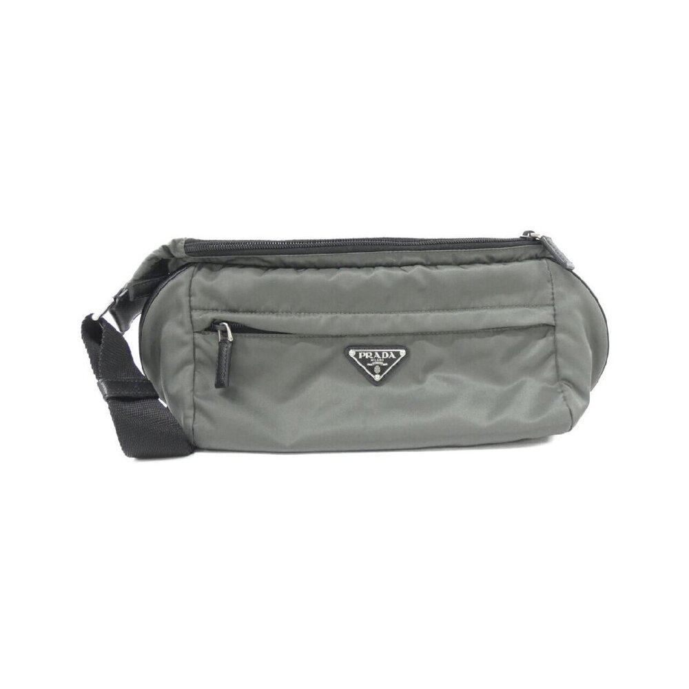 Prada Saffiano leather belt bag enameled metal triangle Green
